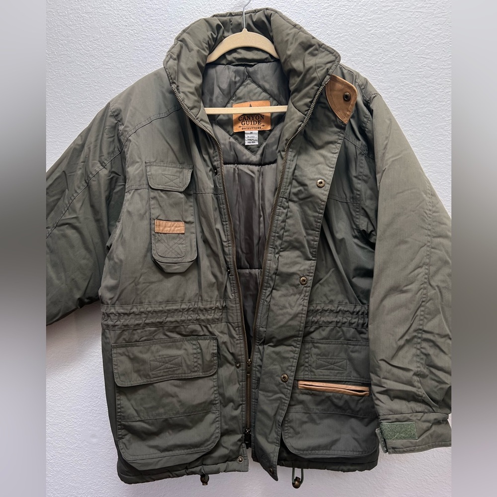 Men’s Vintage Green Canyon Guide Outfitters Insulated Bomber Jacket SZ M